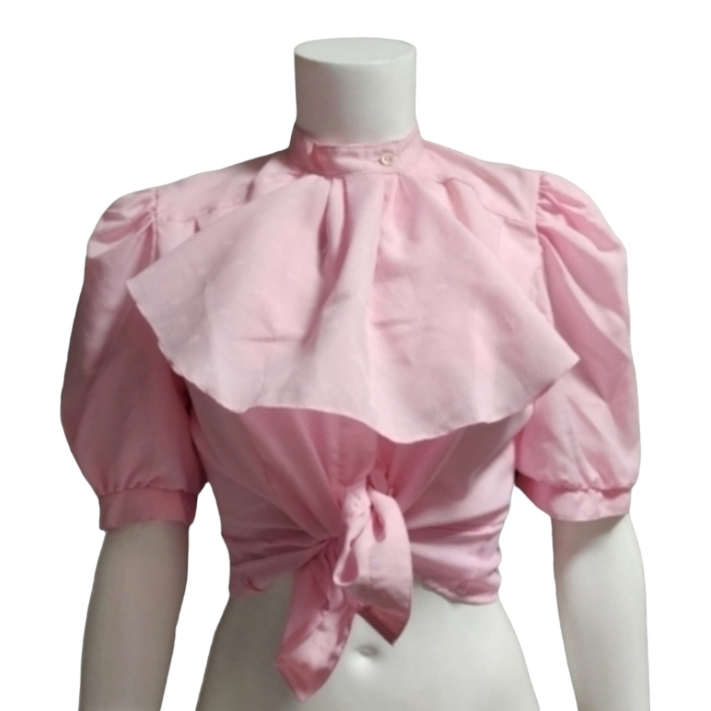 VINTAGE Y2K Bubblegum Pink Puffy Sleeve Blouse S Ruffle Punk Barbiecore Top - Picture 10 of 16